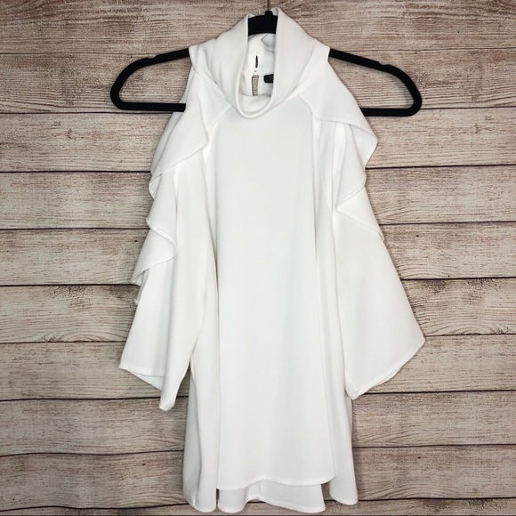 Topshop Cold Shoulder Ruffle Top - Picture 2 of 8